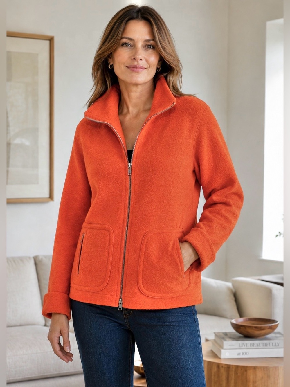 ANNA HOLTBLAD Stockholm Thick Wool Knit Orange Zipper Cardigan Sweater Coat Sz M